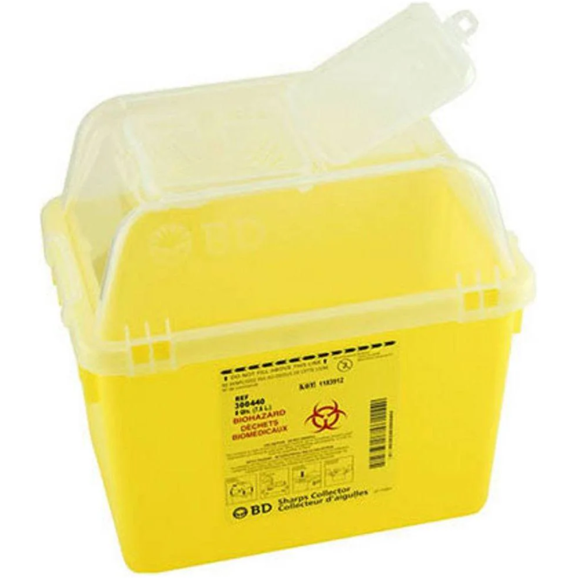 p113-BD Sharps Collector, Nestable, Yellow Base